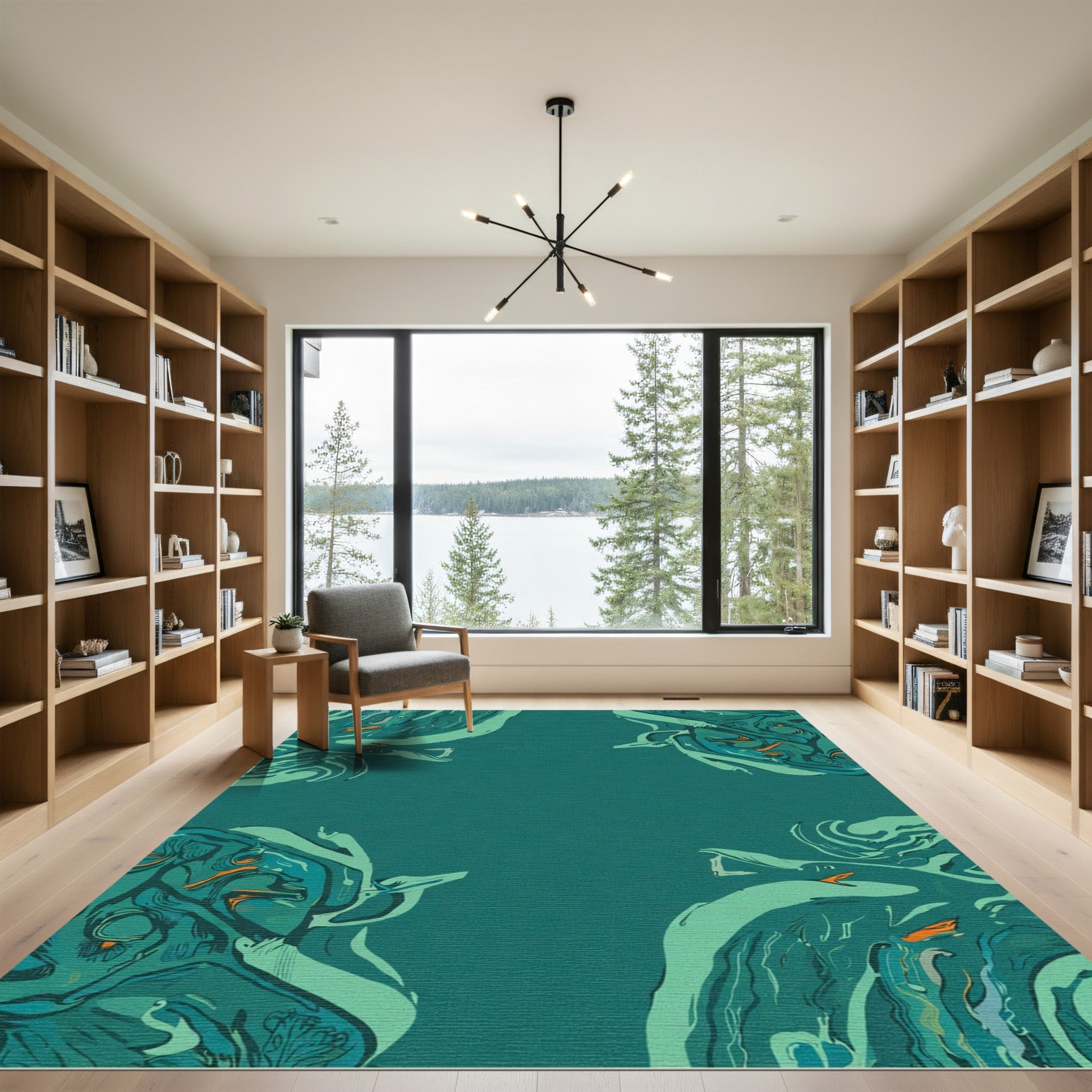 Deep Teal Flowing Abstract Forms Rug