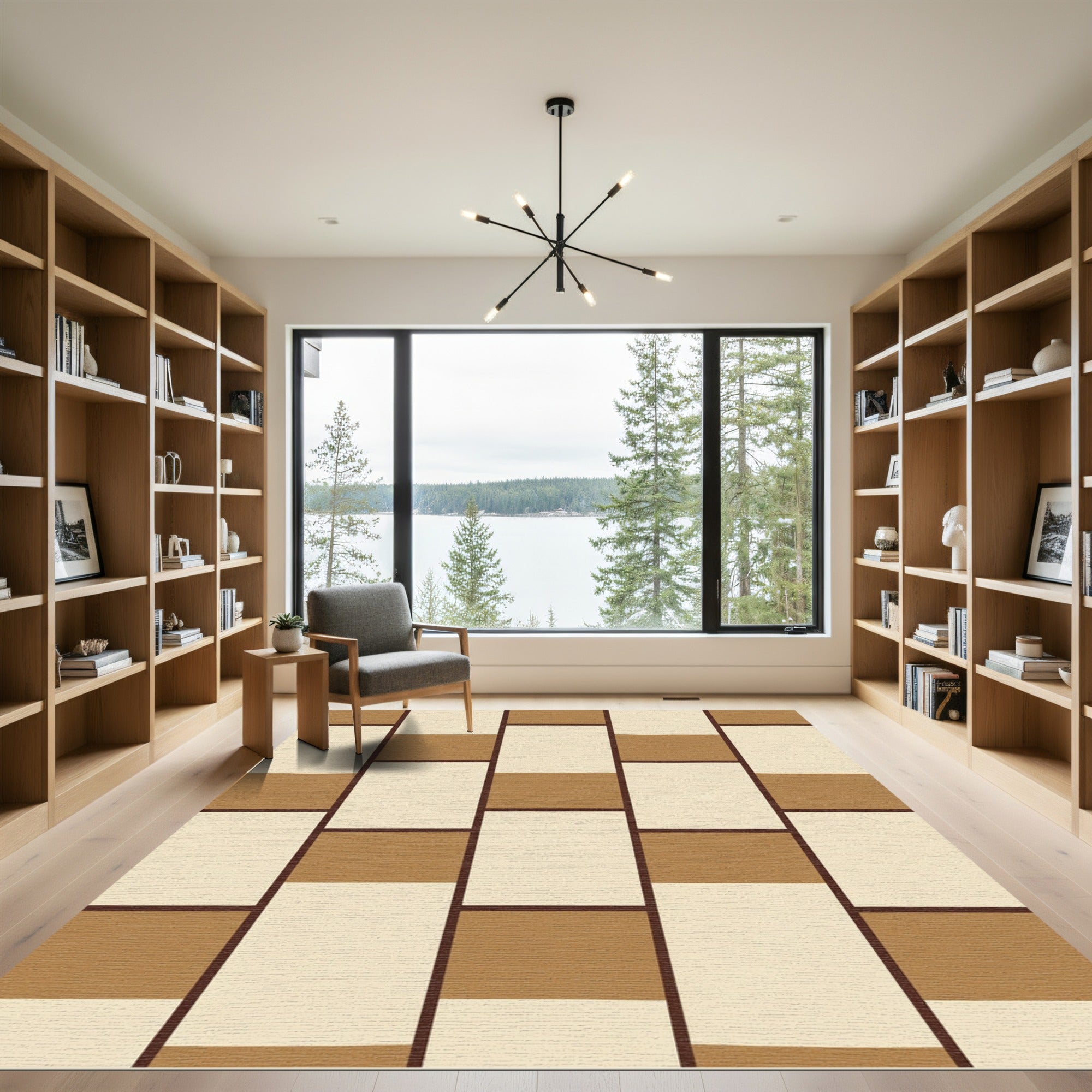Terracotta Cream Rectangular Grid Rug
