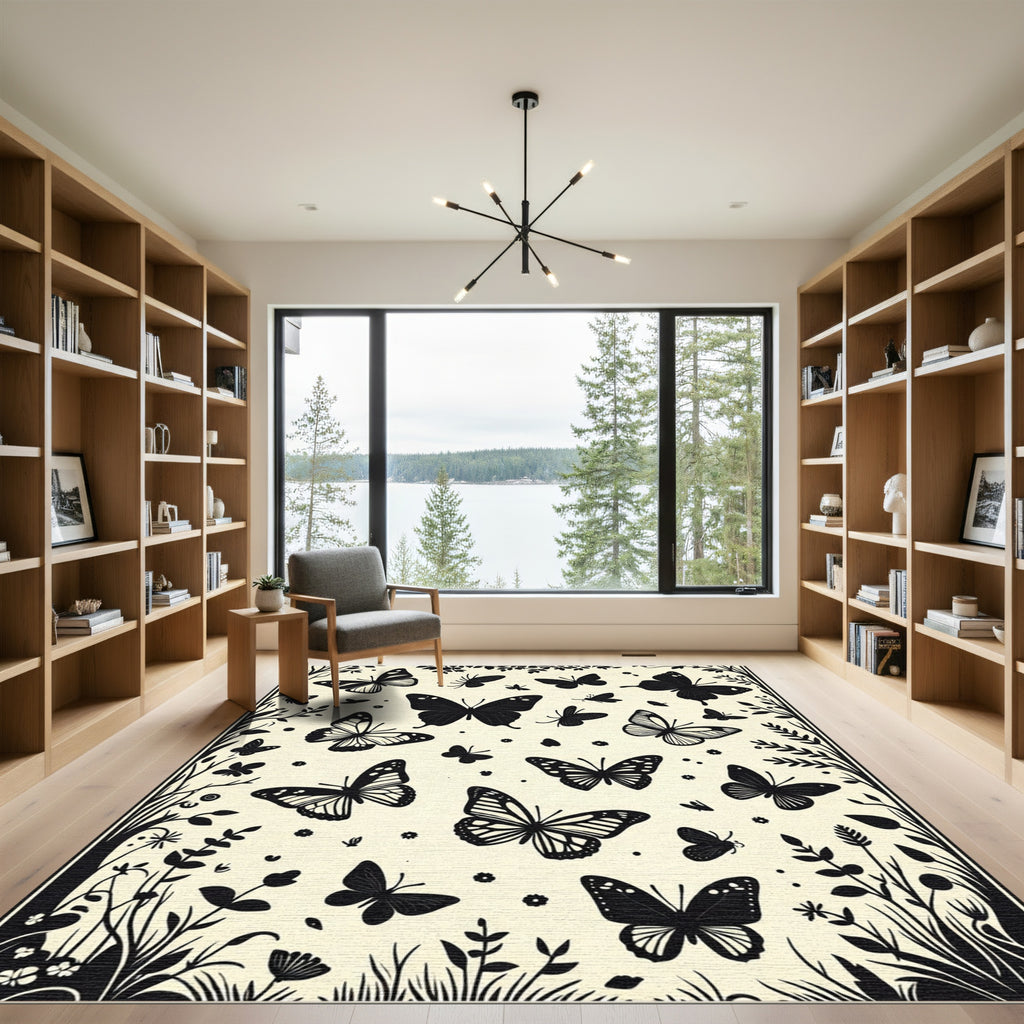 Black Butterfly Garden Meadow Rug