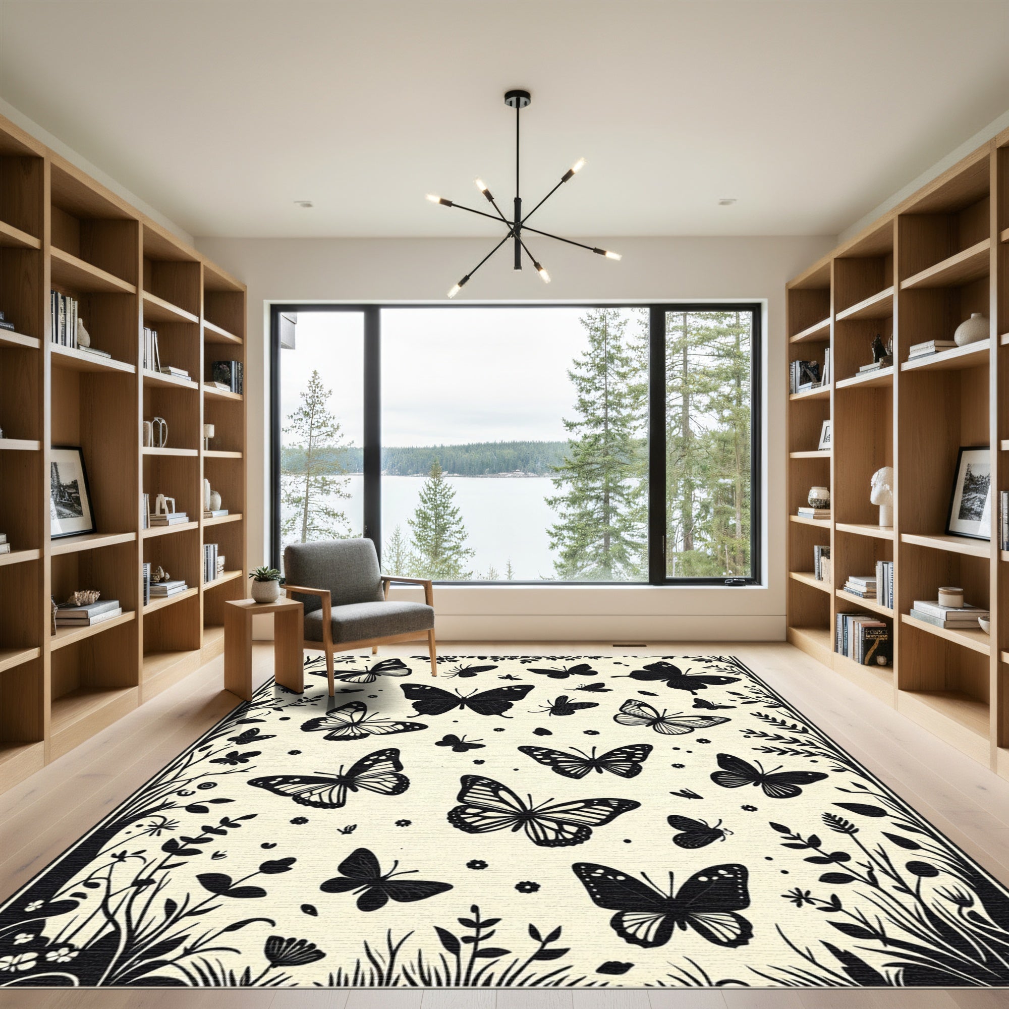 Black Butterfly Garden Meadow Rug