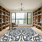 Navy Ivory Ornate Scroll Rug