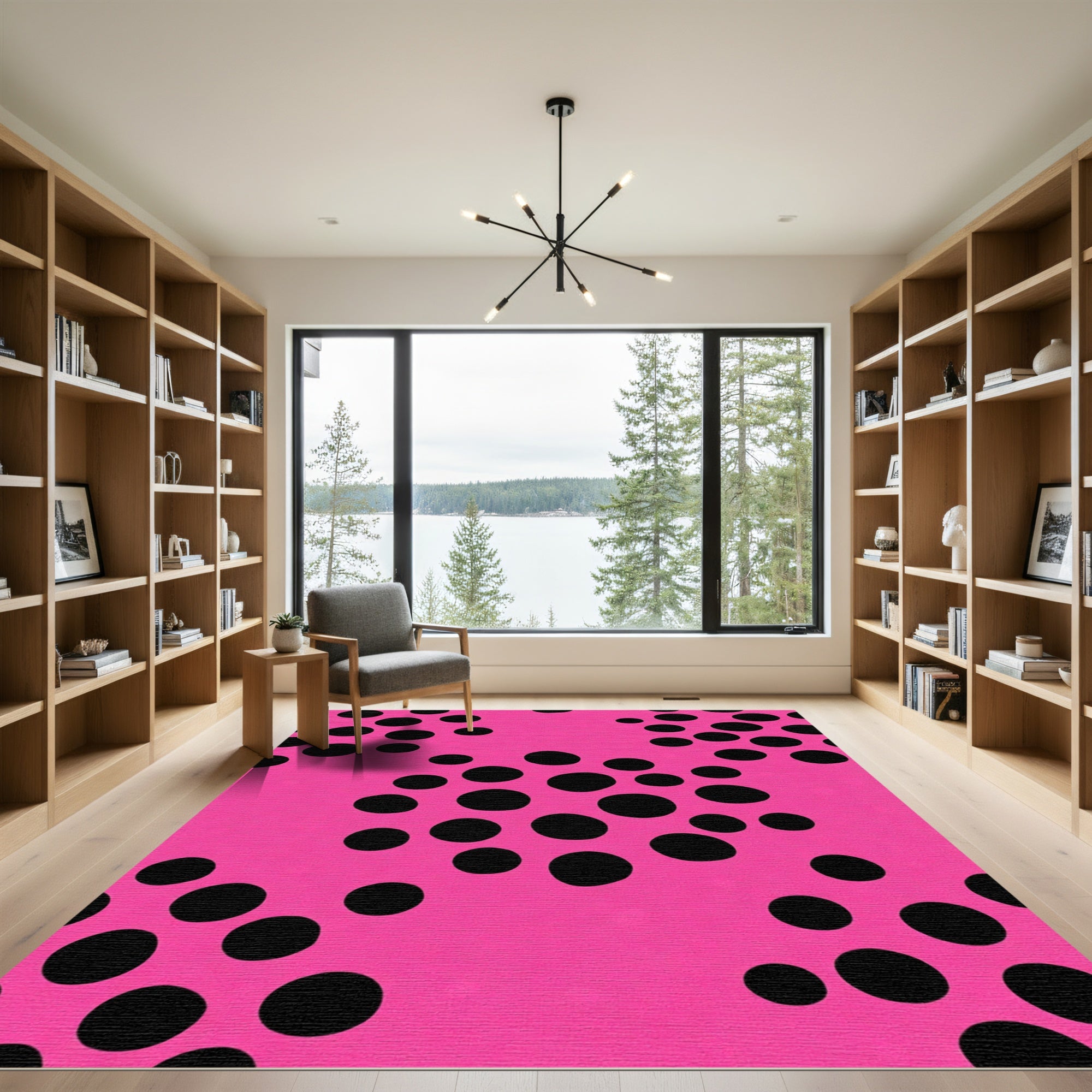 Bright Pink Black Dot Cluster Rug