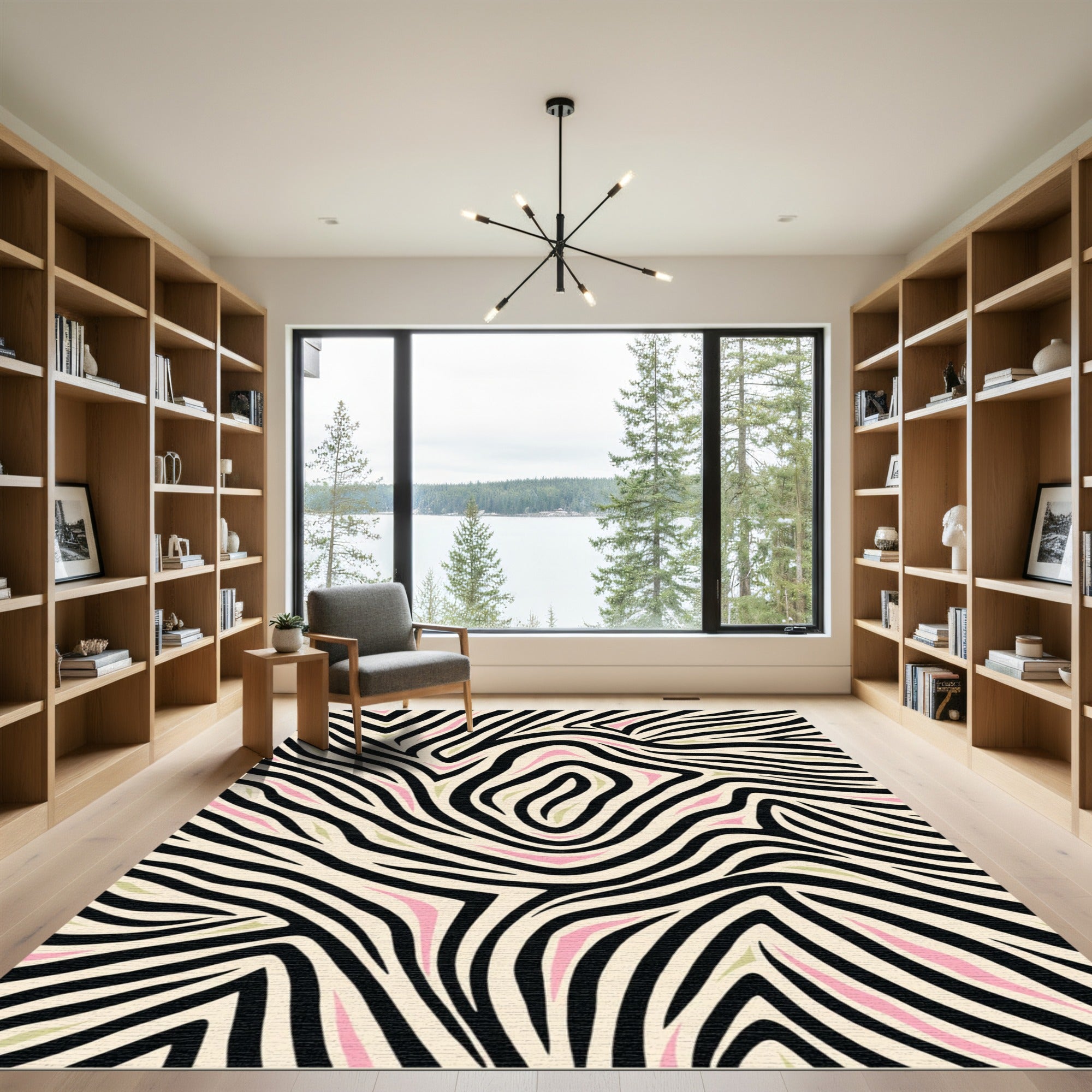 Cream Black Pink Zebra Swirl Rug