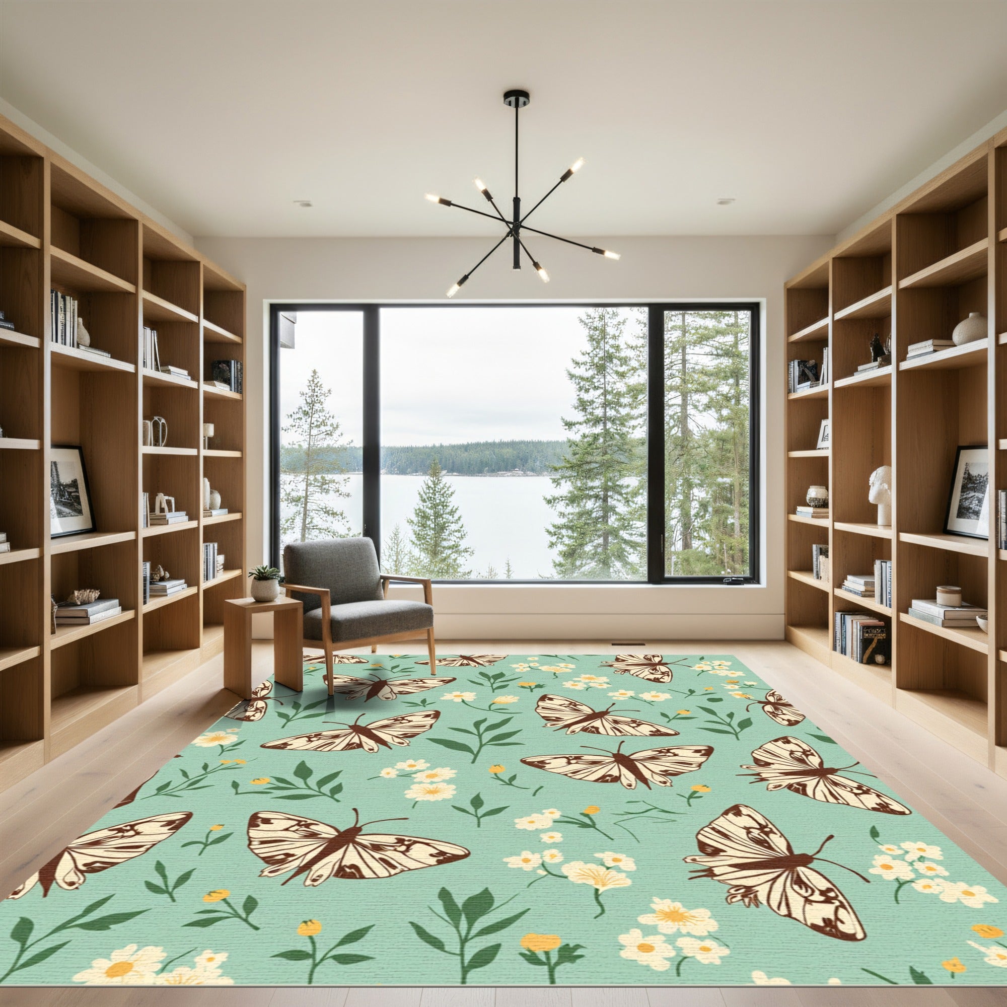 Light Blue Butterfly Garden Meadow Rug