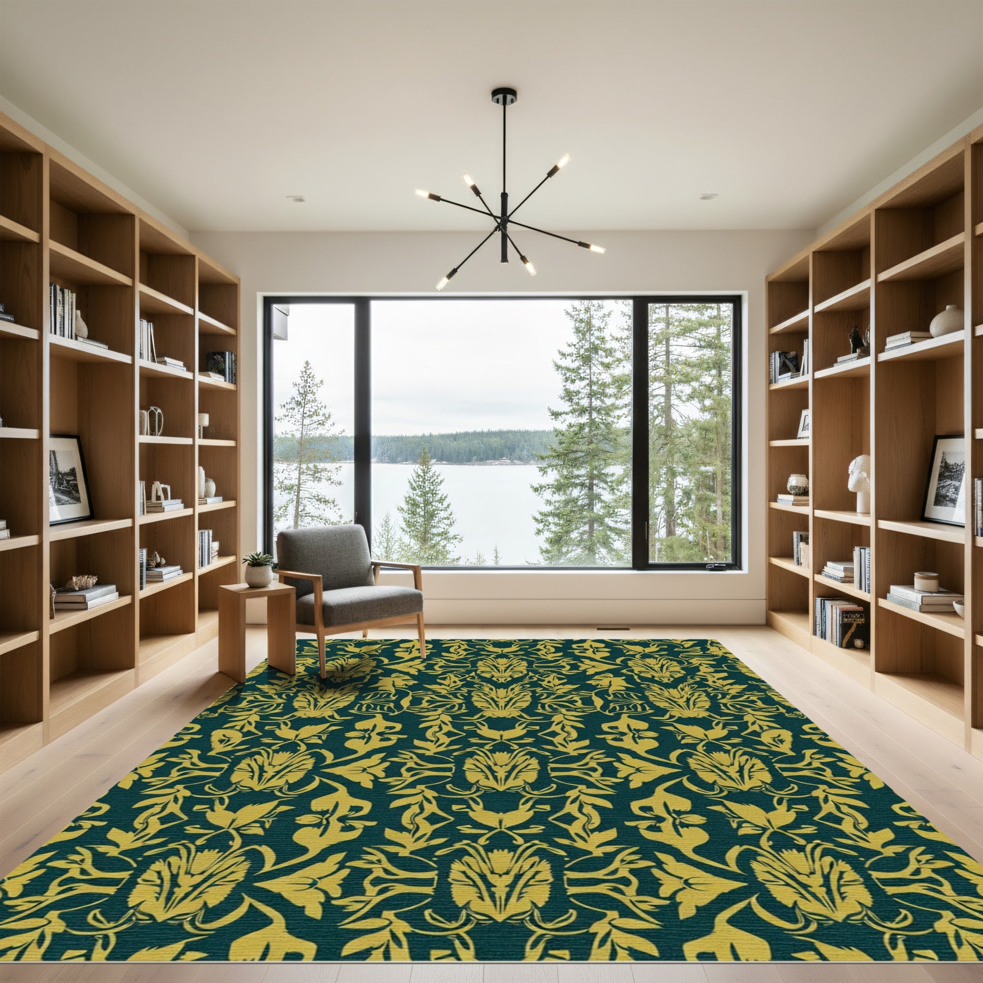Gilded Teal Damask Floral Flourish Rug