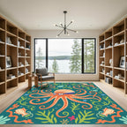 Whimsical Octopus Garden Teal Rug