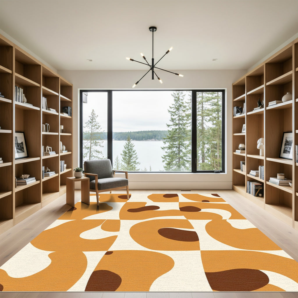 Modern Terracotta Organic Grid Rug