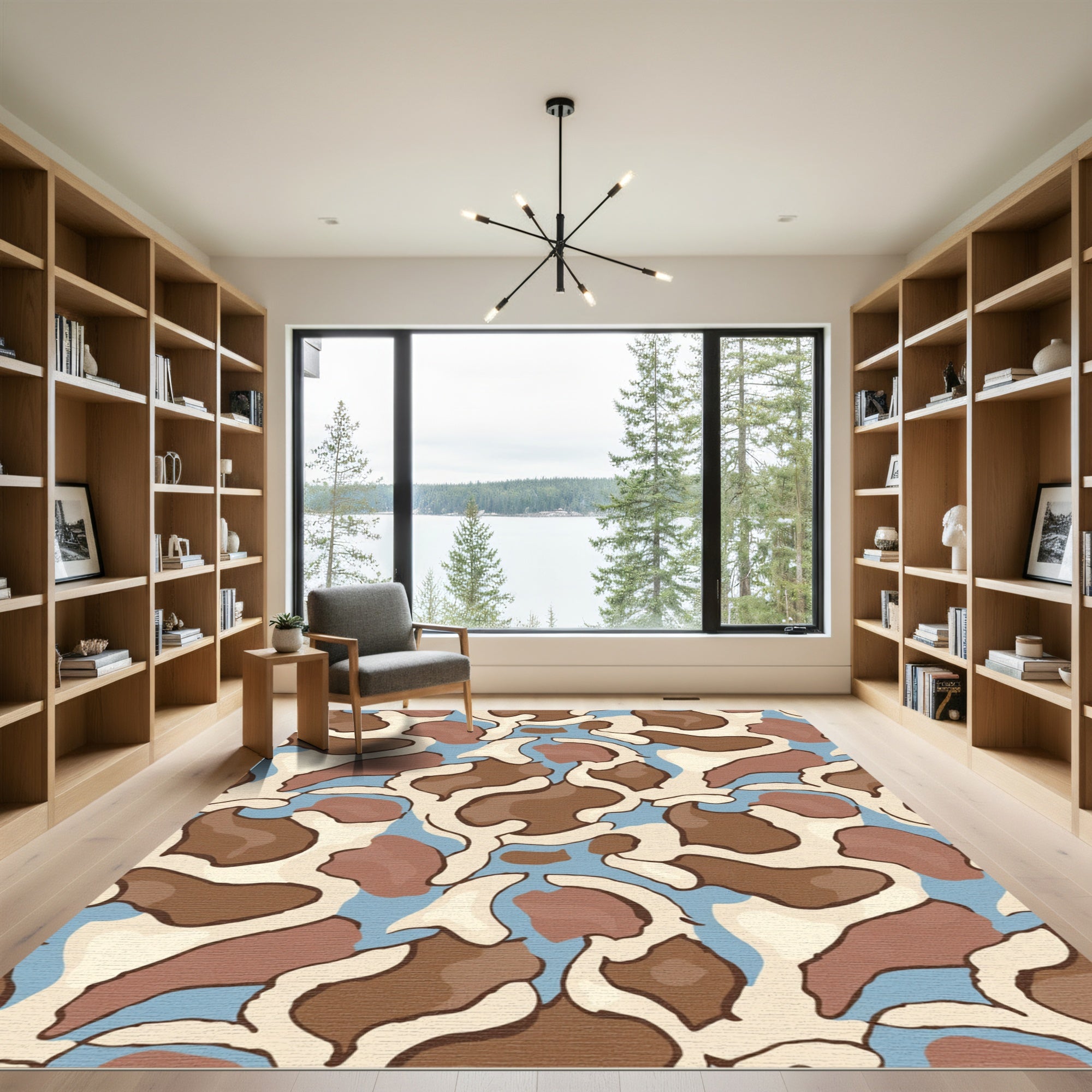 Brown Tan Blue Abstract Camouflage Rug
