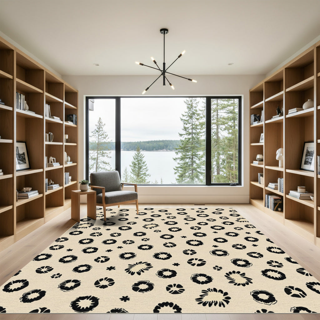 Black Floral Bloom Field Rug