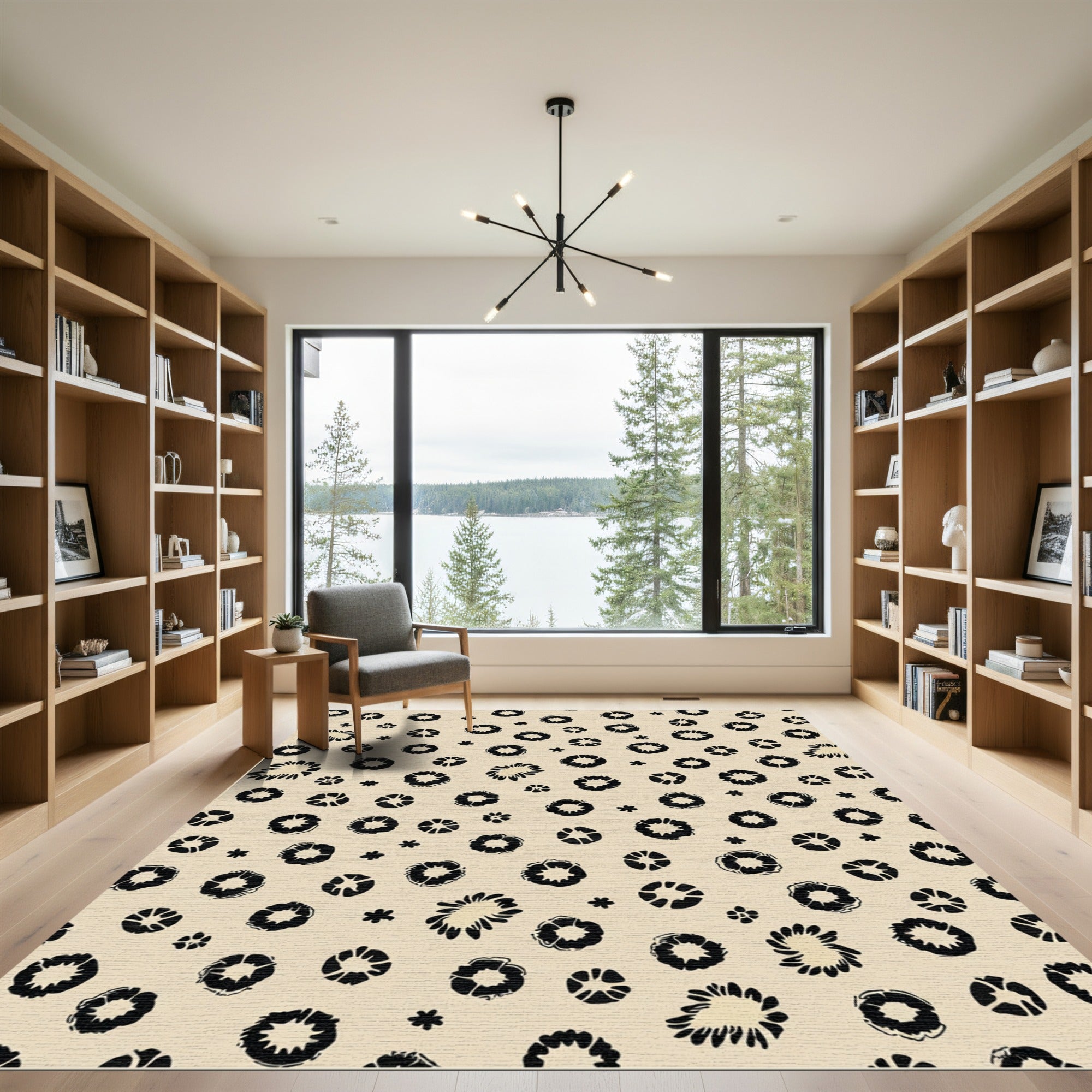Black Floral Bloom Field Rug