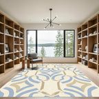 Pale Blue Tan Arch Medallion Rug