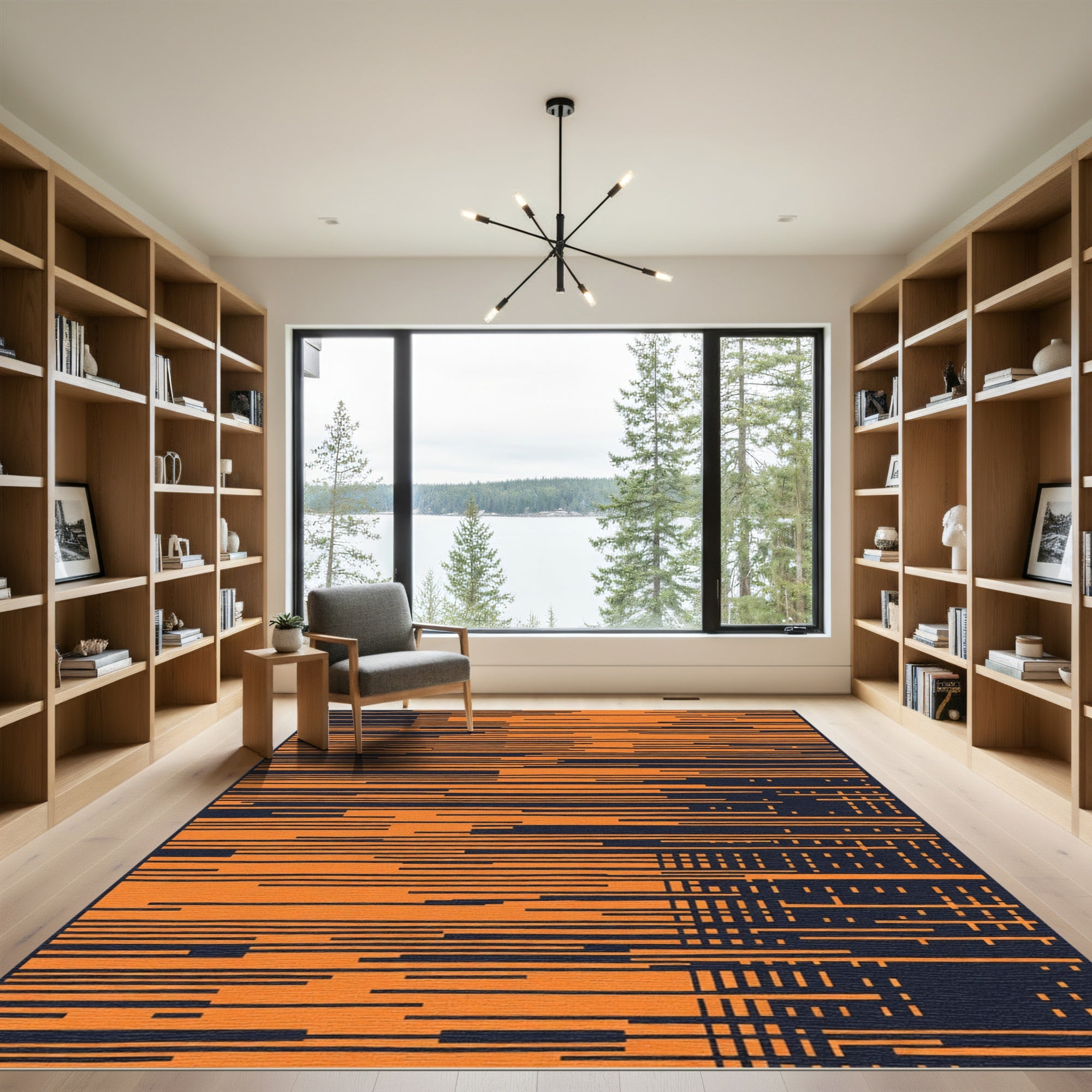 Orange Navy Horizontal Lines Rug