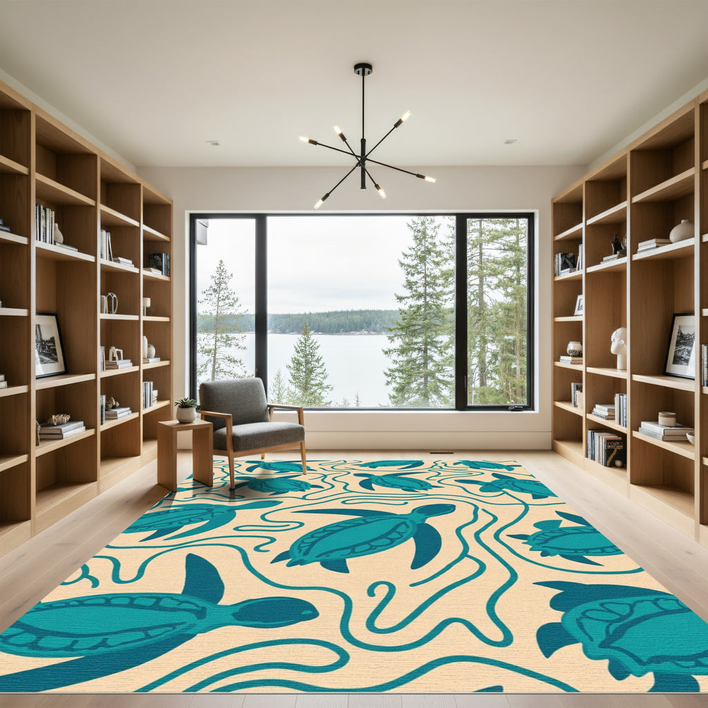 Teal Sea Turtle Swirls Rug