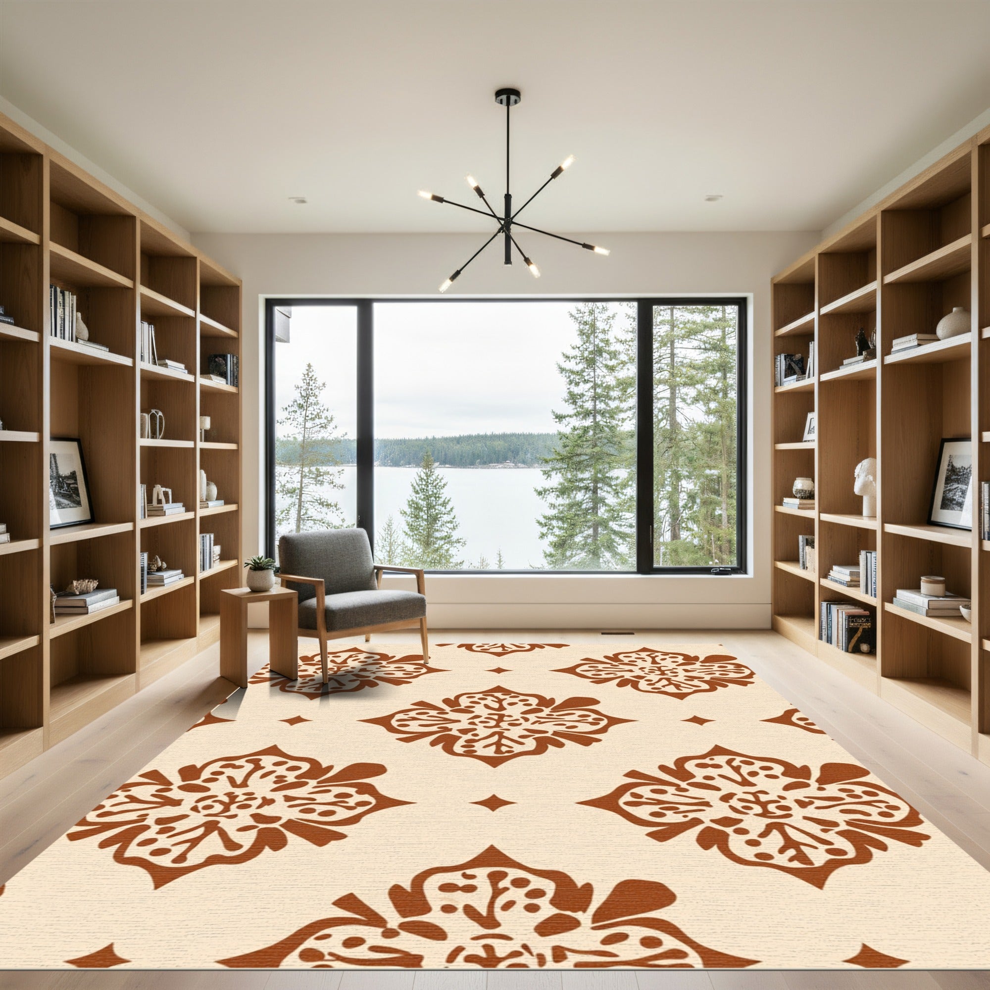 Brown Floral Damask Medallion Rug