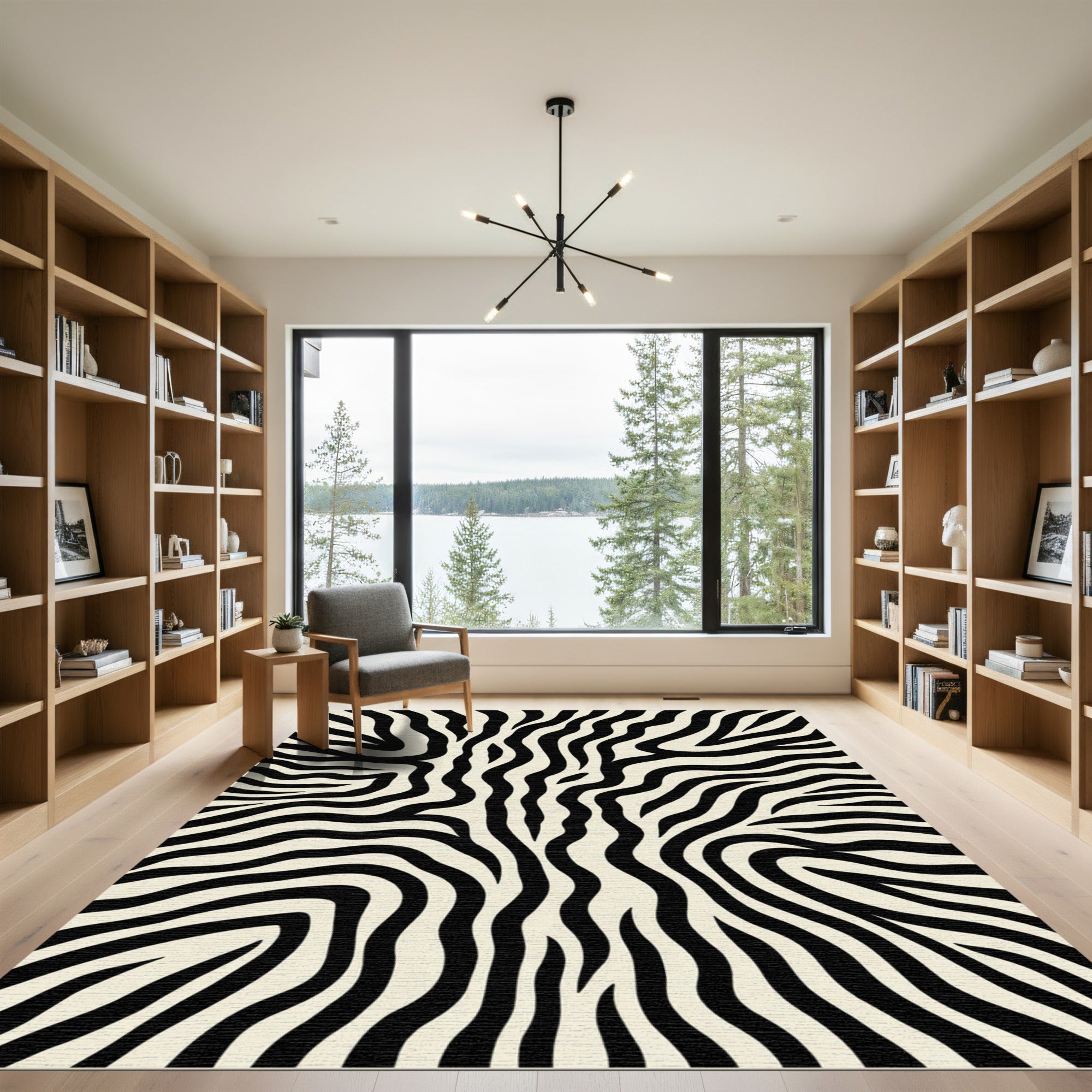 Black White Zebra Stripe Abstract Rug