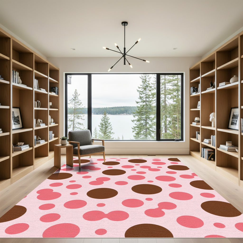 Pink Brown Polka Dot Cluster Rug
