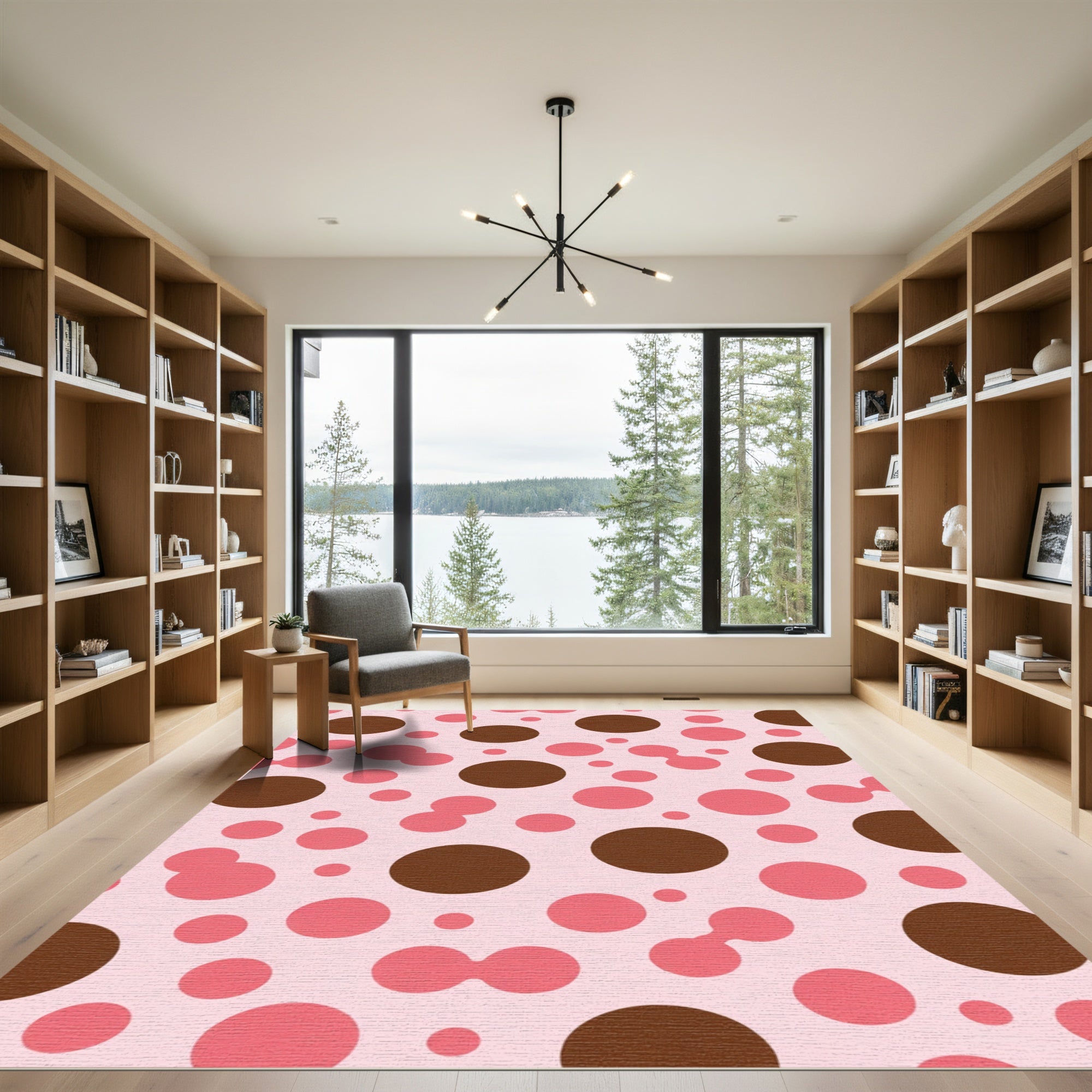 Pink Brown Polka Dot Cluster Rug