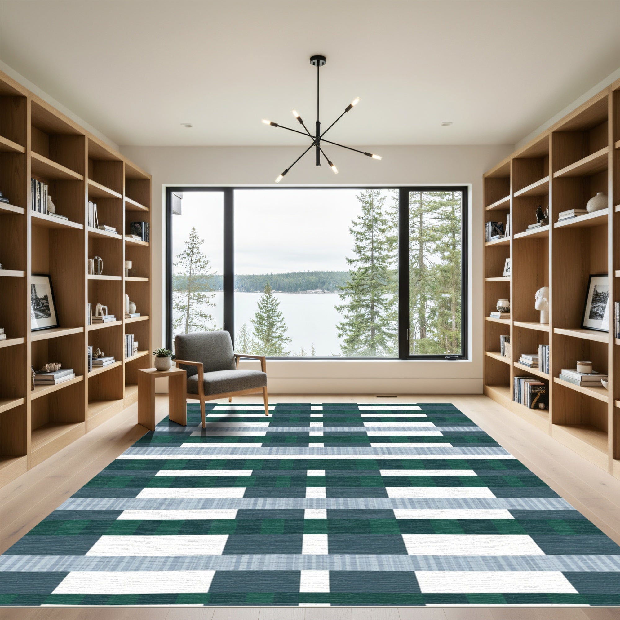 Emerald Teal Stripe Block Rug