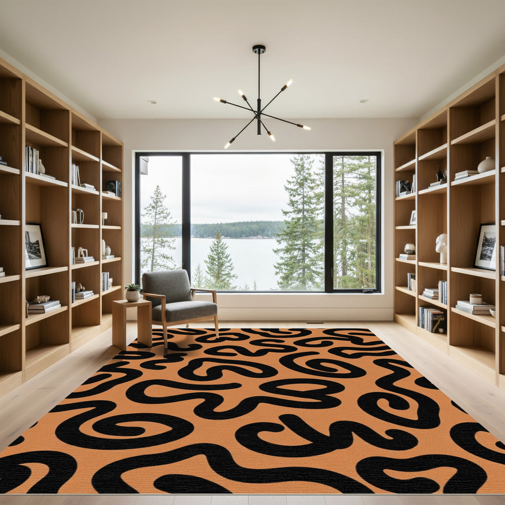 Bold Black Swirl Terracotta Rug