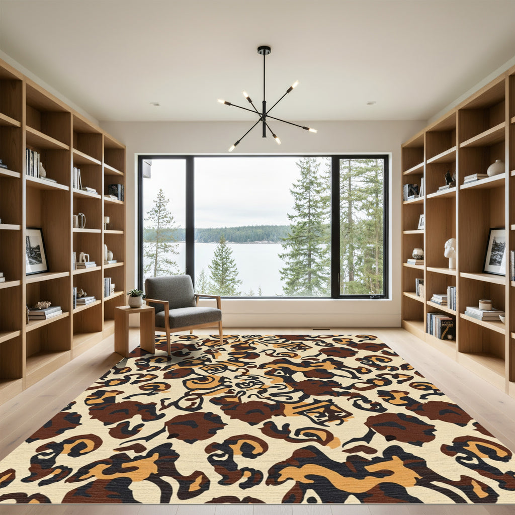 Earthy Abstract Swirl Animal Print Rug