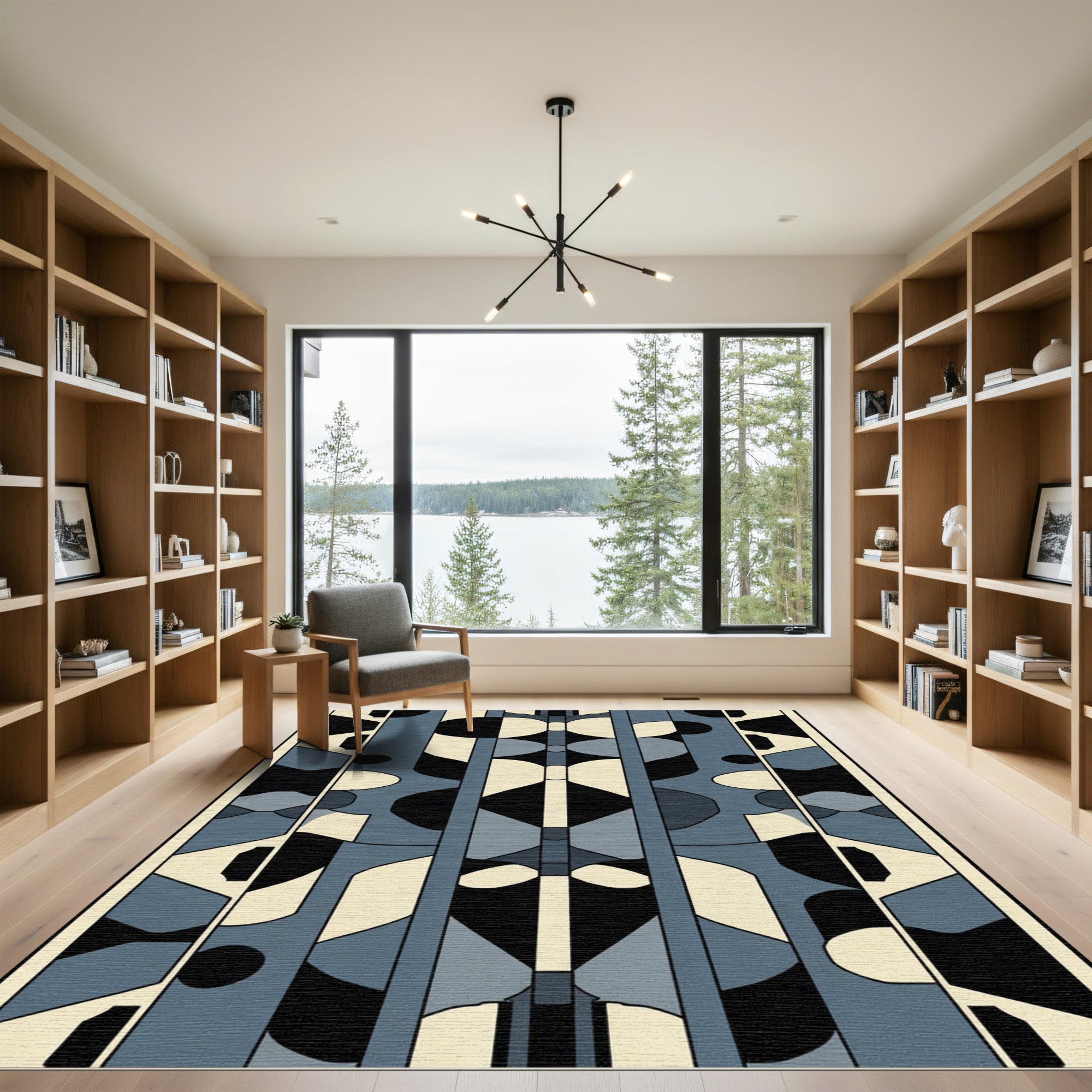 Slate Blue Geometric Abstract Shapes Rug
