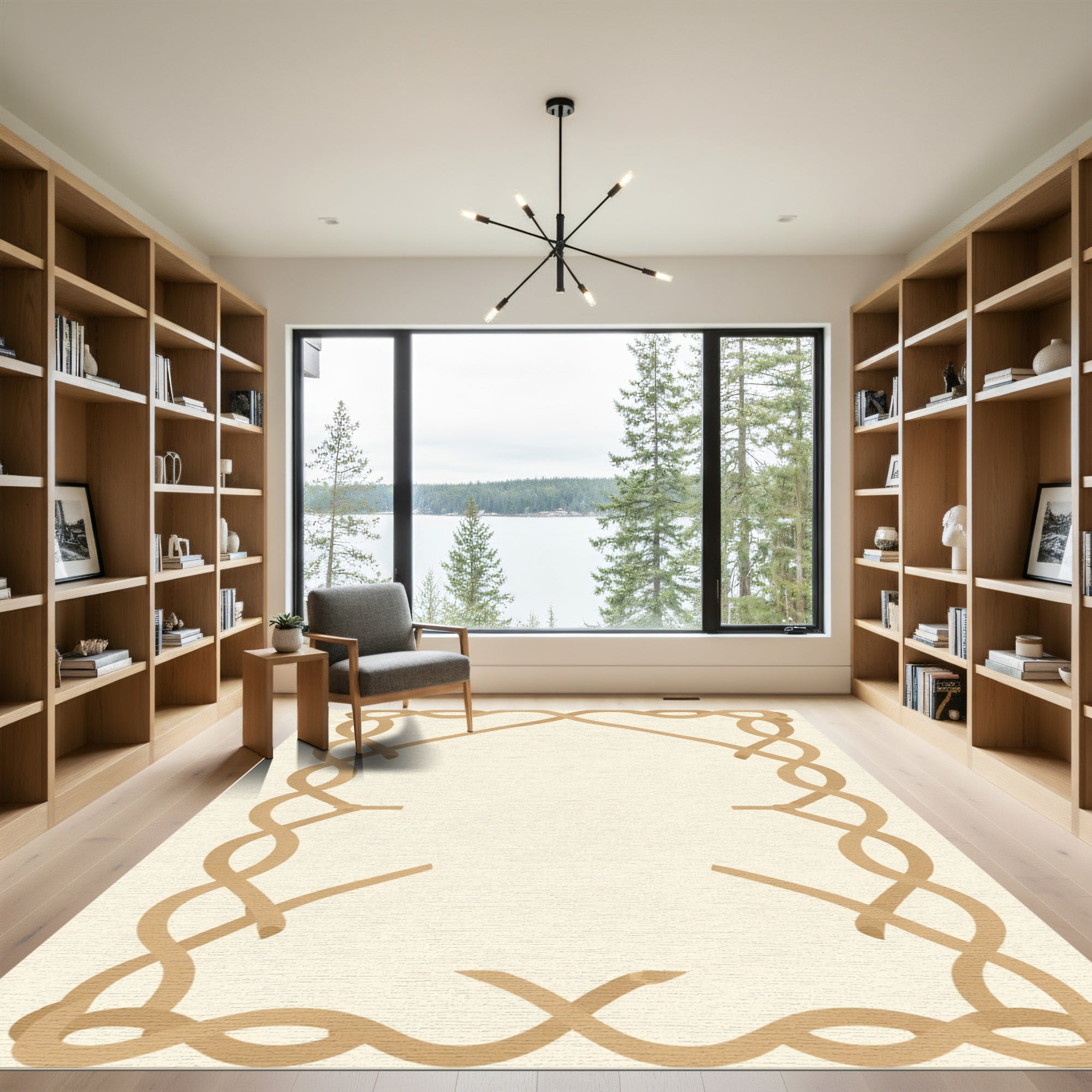 Tan Intertwined Rope Border Rug