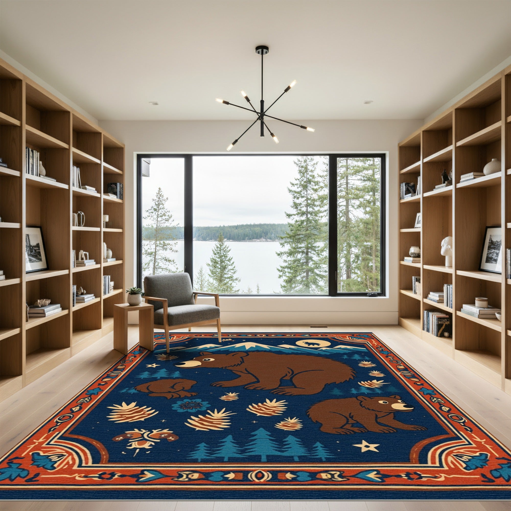 Brown Bears Mountain Night Sky Rug