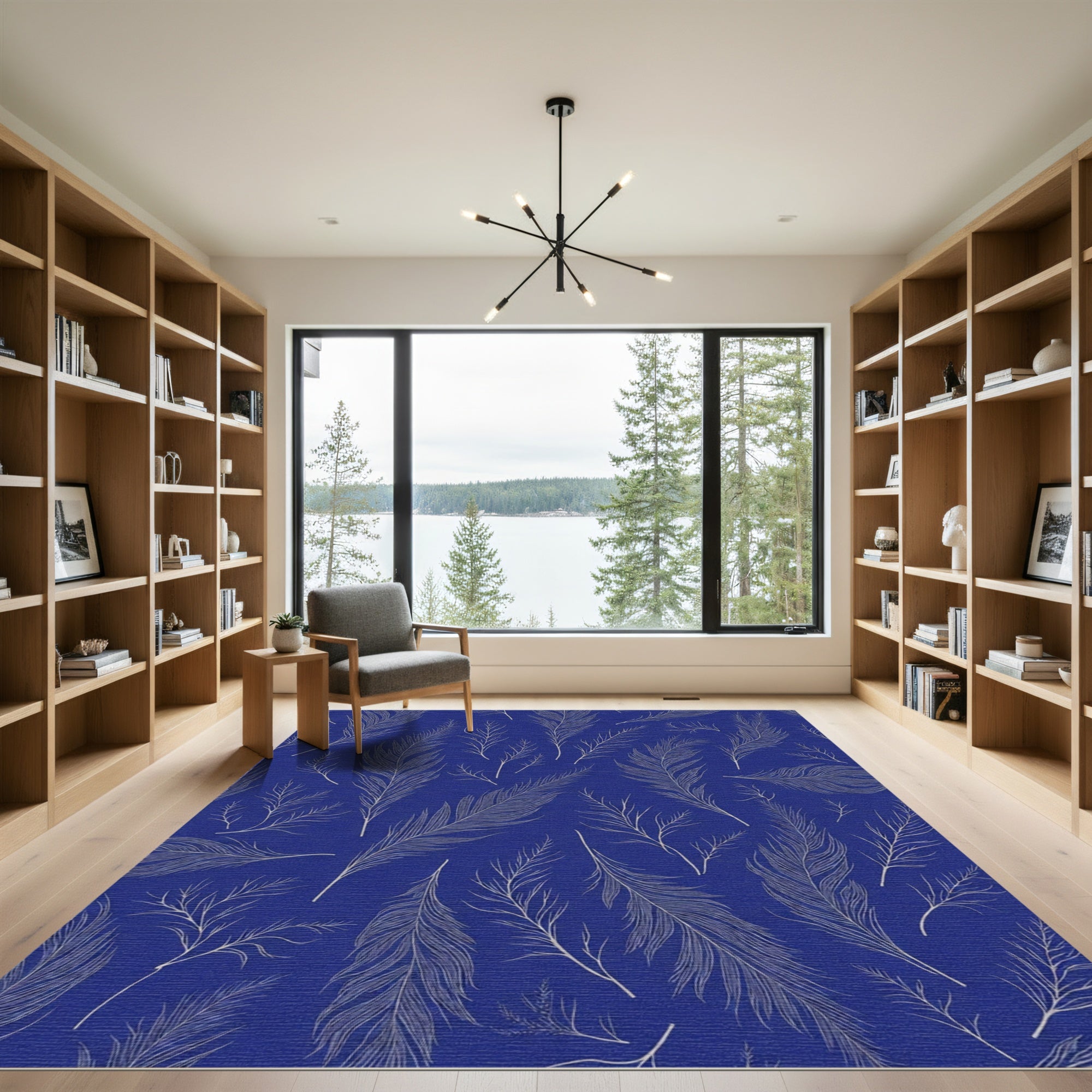 Deep Blue Feathered Whimsy Rug