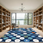 Navy Blue Round Medallion Collage Rug