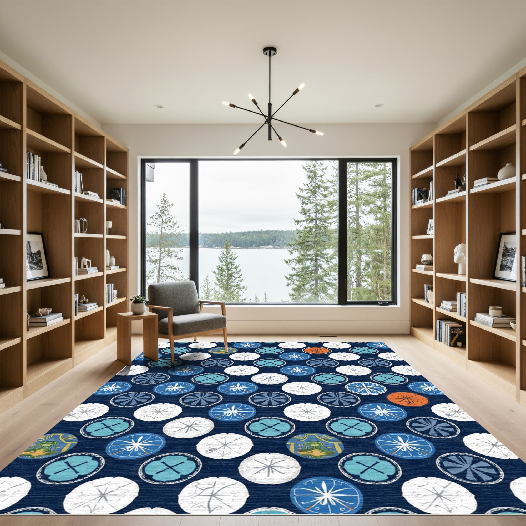 Navy Blue Round Medallion Collage Rug