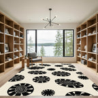 Black White Abstract Organic Rounds Rug