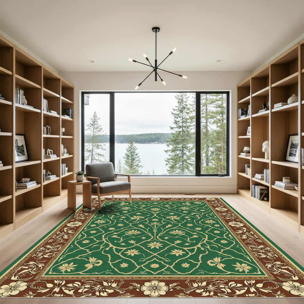 Verdant Floral Lattice Border Art Rug