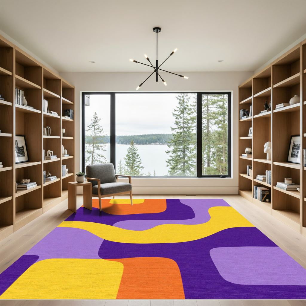 Vibrant Purple Orange Yellow Abstract Flow Rug