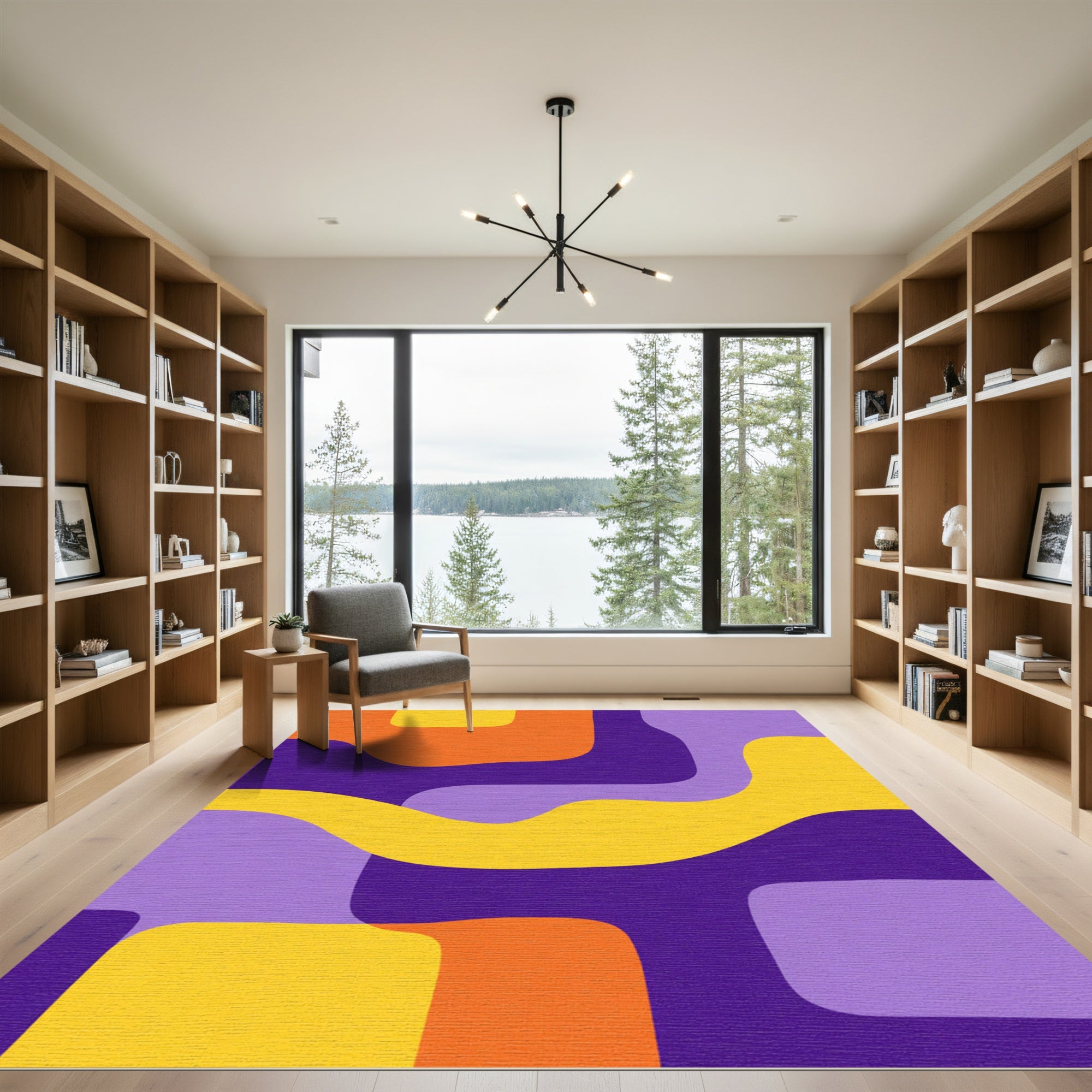 Vibrant Purple Orange Yellow Abstract Flow Rug