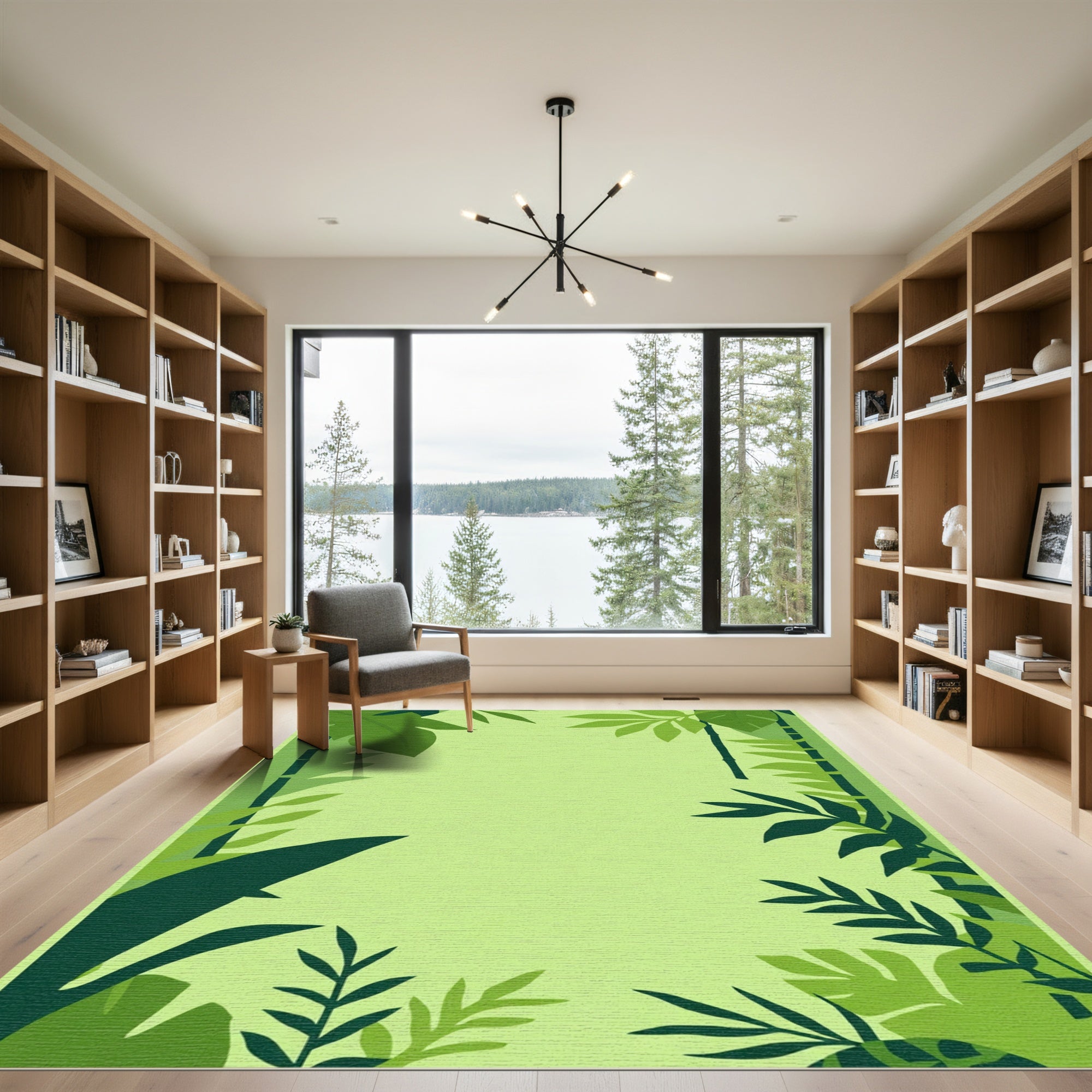 Lush Green Tropical Bamboo Foliage Rug