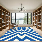 Bold Blue White Zigzag Stripe Rug