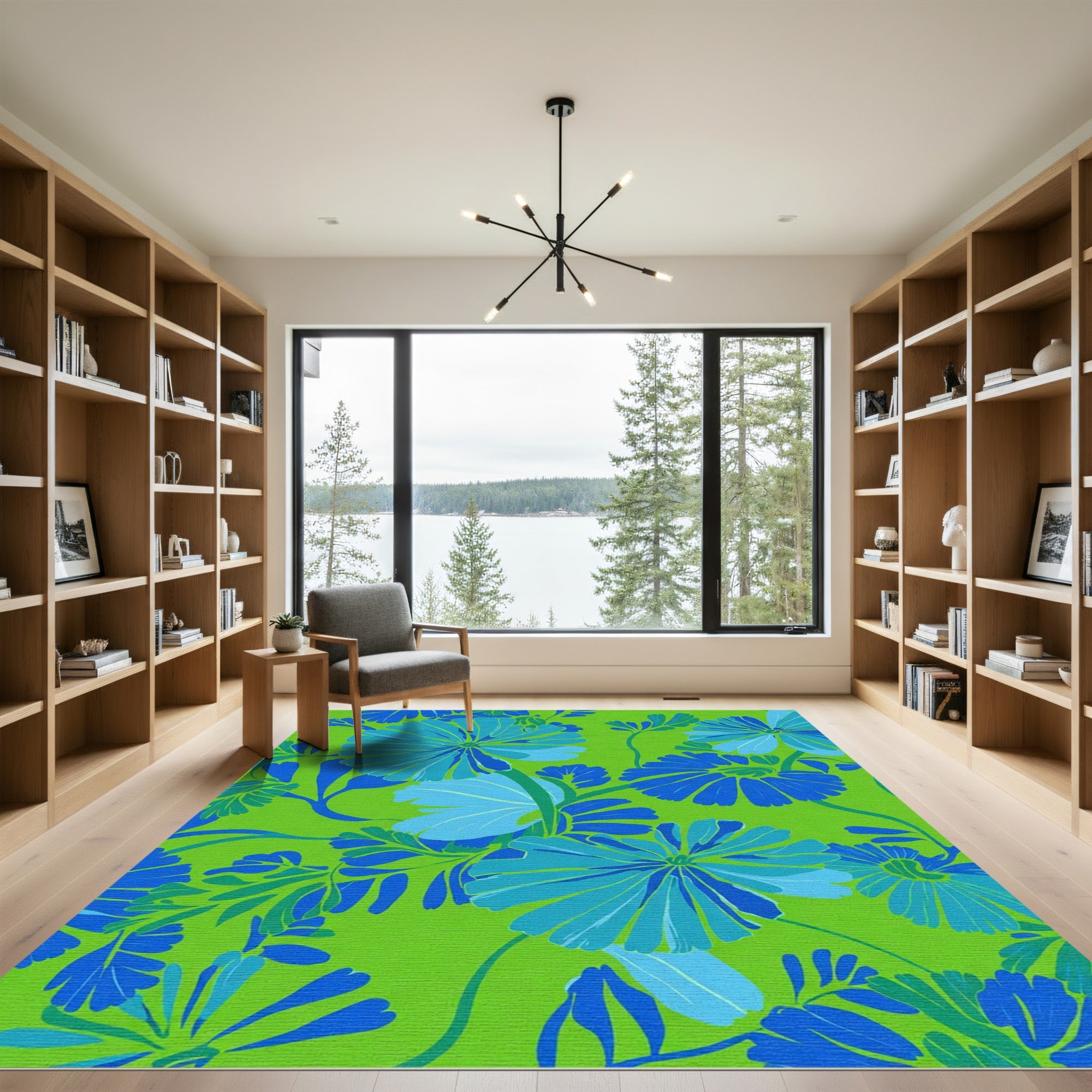 Retro Blue Green Floral Bloom Rug