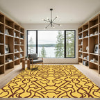 Golden Amber Abstract Linework Rug