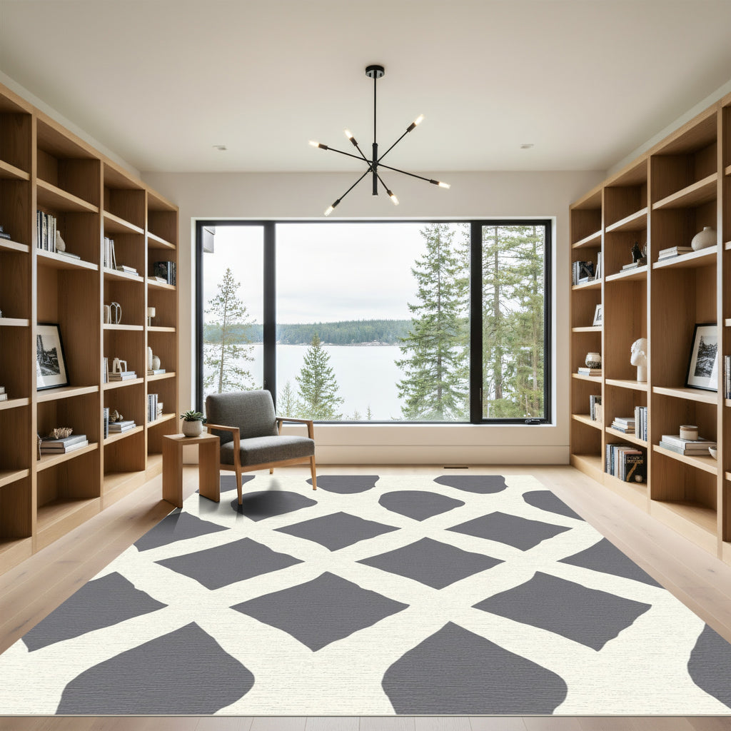 Gray and Cream Lattice Diamonds Rug