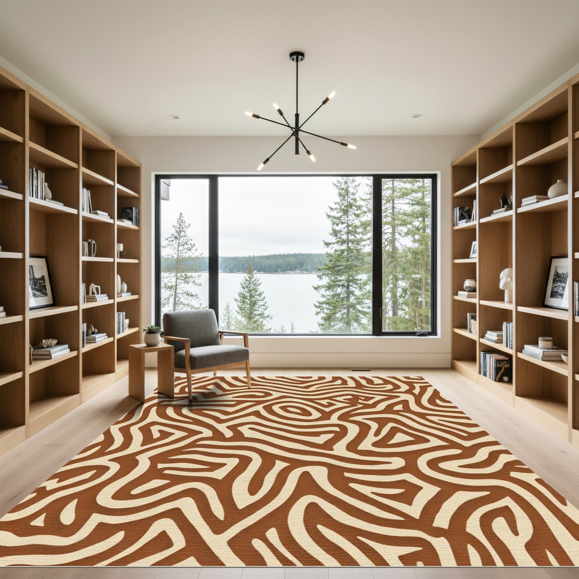 Organic Brown Tan Abstract Swirls Rug