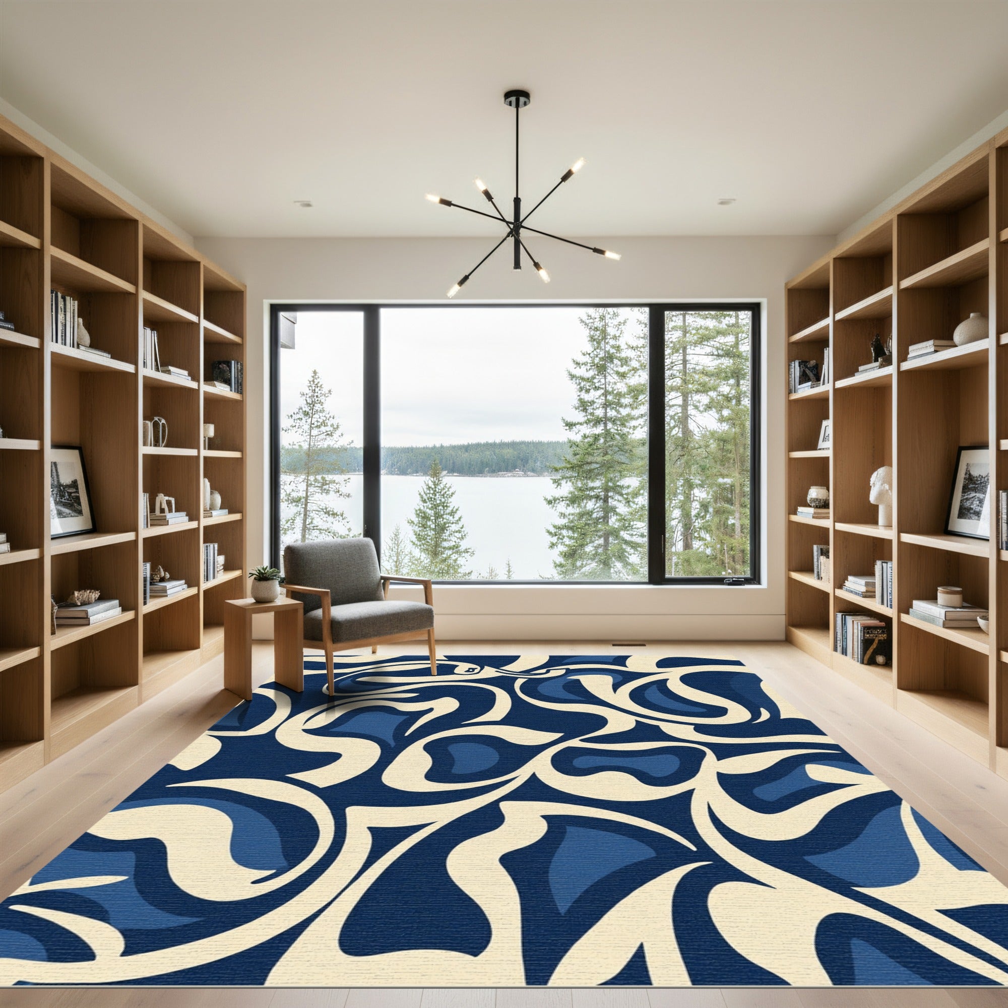 Abstract Navy Beige Swirls Rug