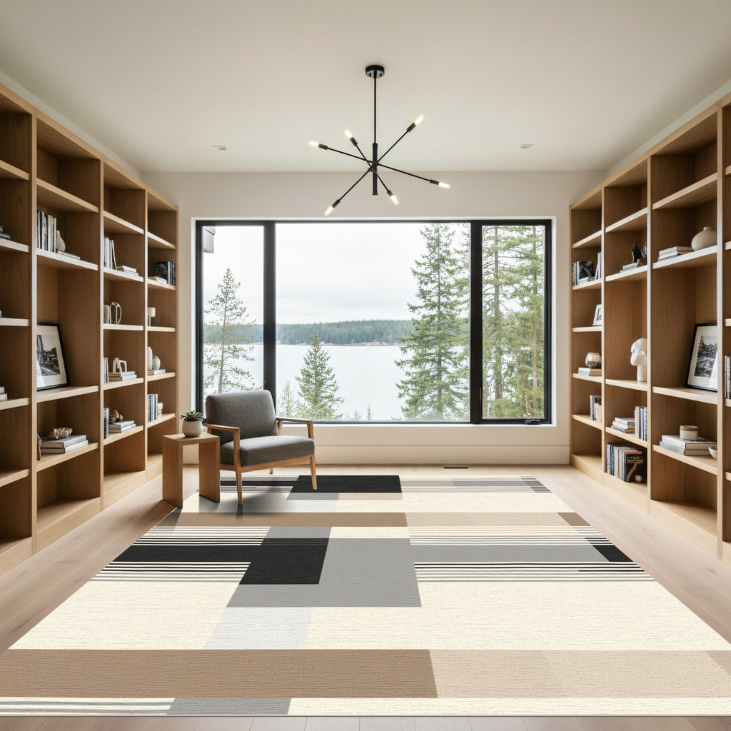 Neutral Geo Stripe Blocks Rug