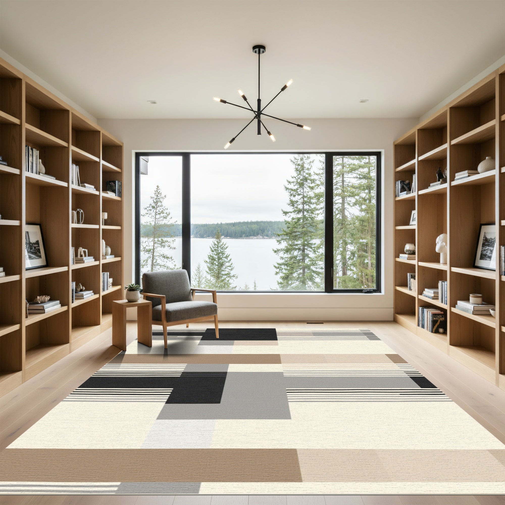 Neutral Geo Stripe Blocks Rug