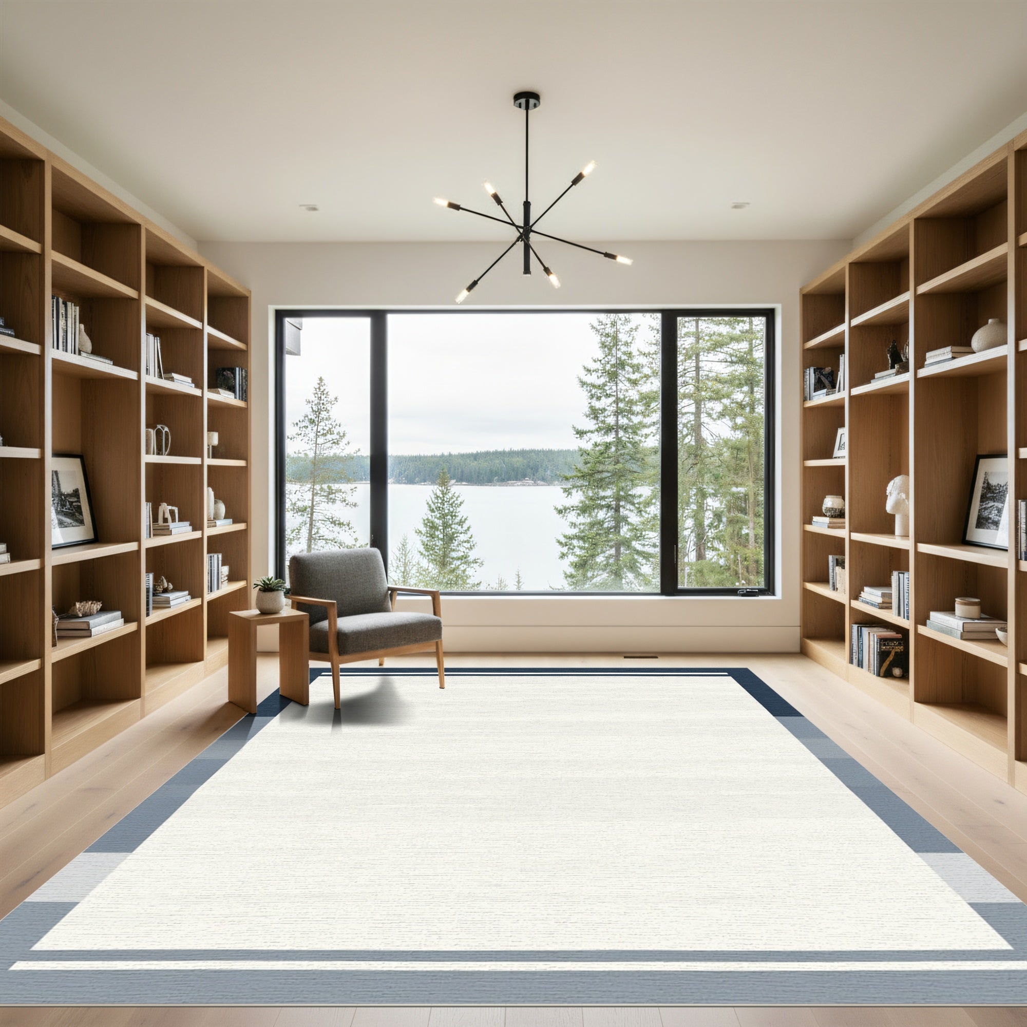 Navy Blue Gray Gradient Stripe Rug