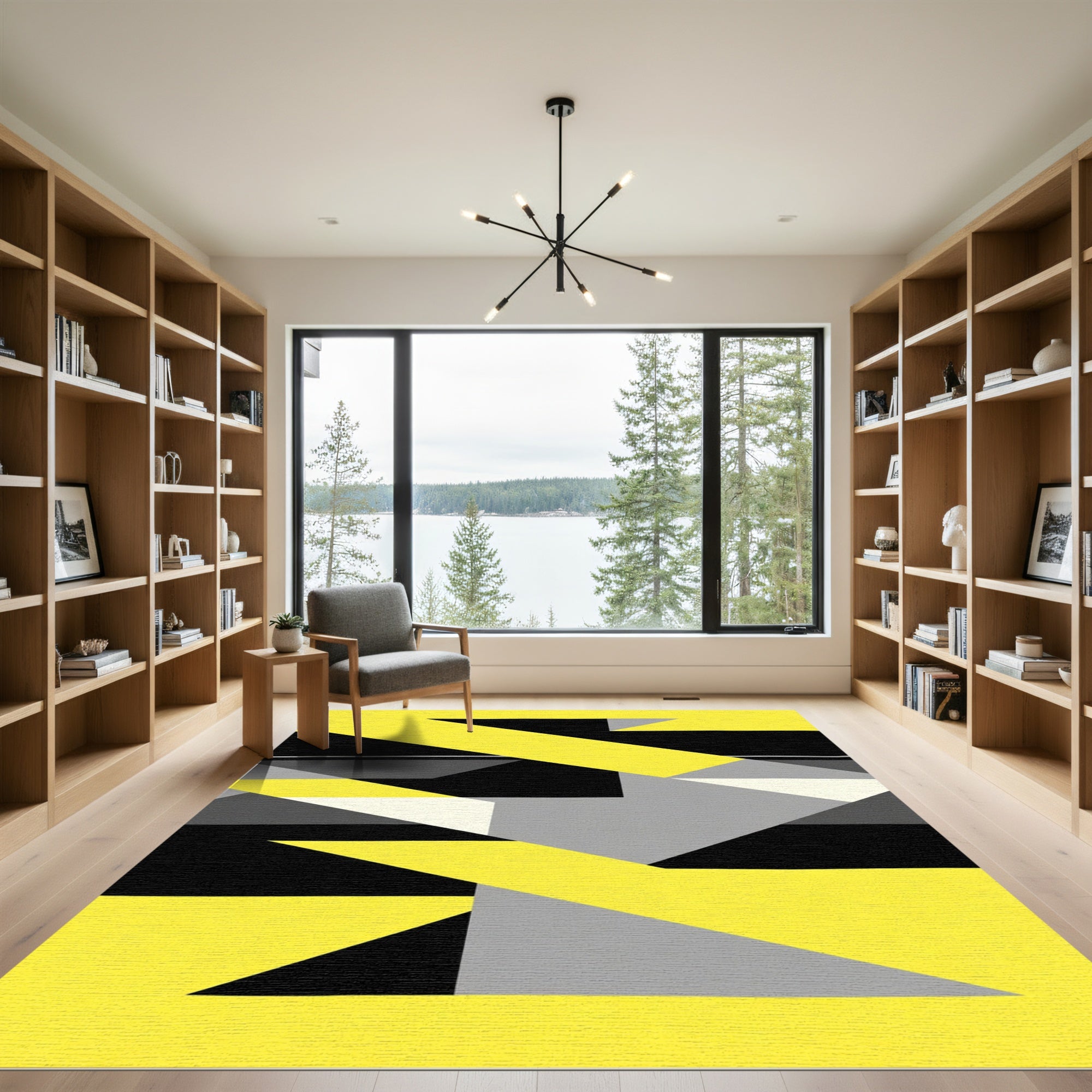 Abstract Yellow Black Slate Geometric Angles Rug