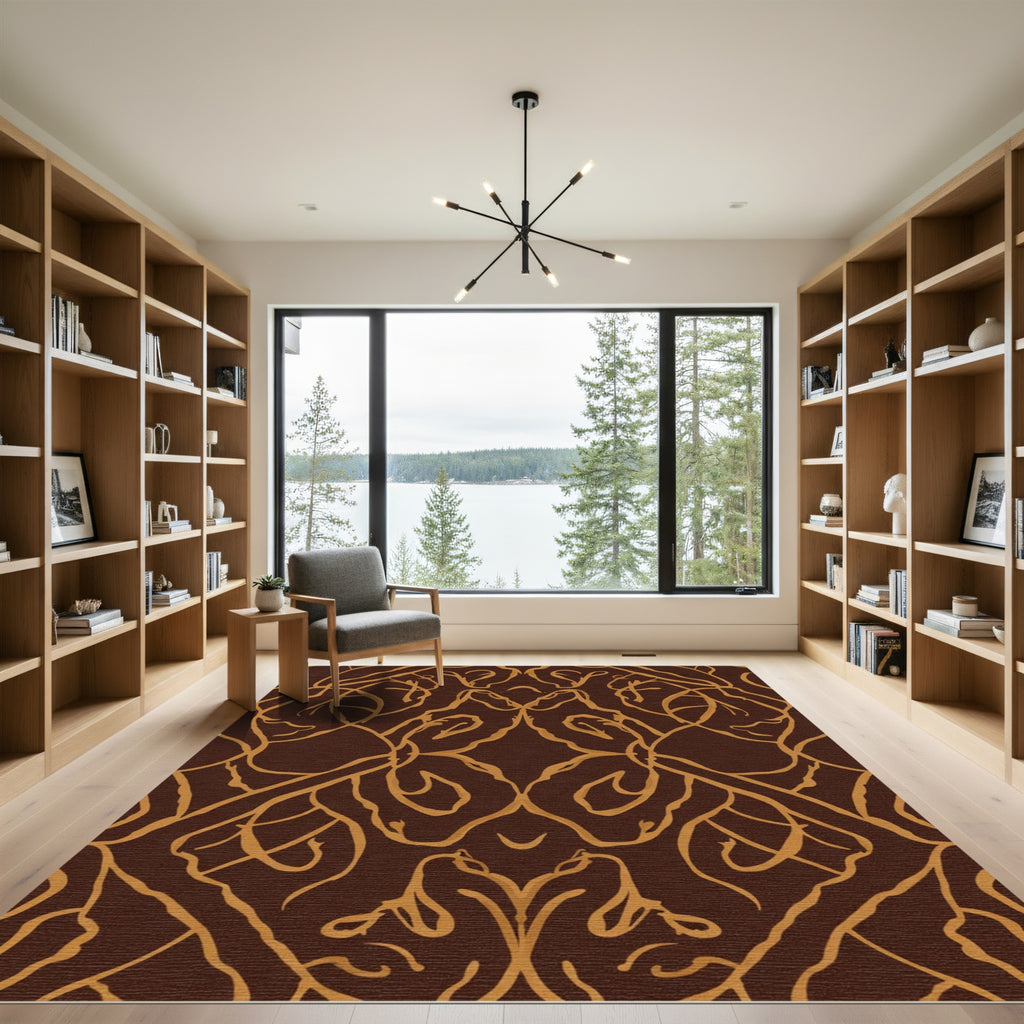 Brown and Gold Swirling Organic Vine Rug