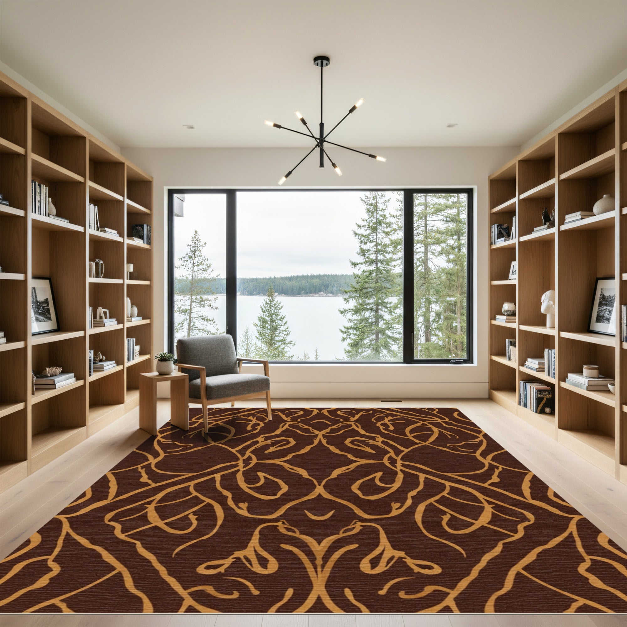 Brown and Gold Swirling Organic Vine Rug