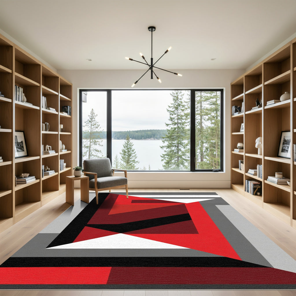 Bold Red Geometric Abstract Block Rug
