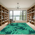 Teal Tropical Leafy Vines Rug