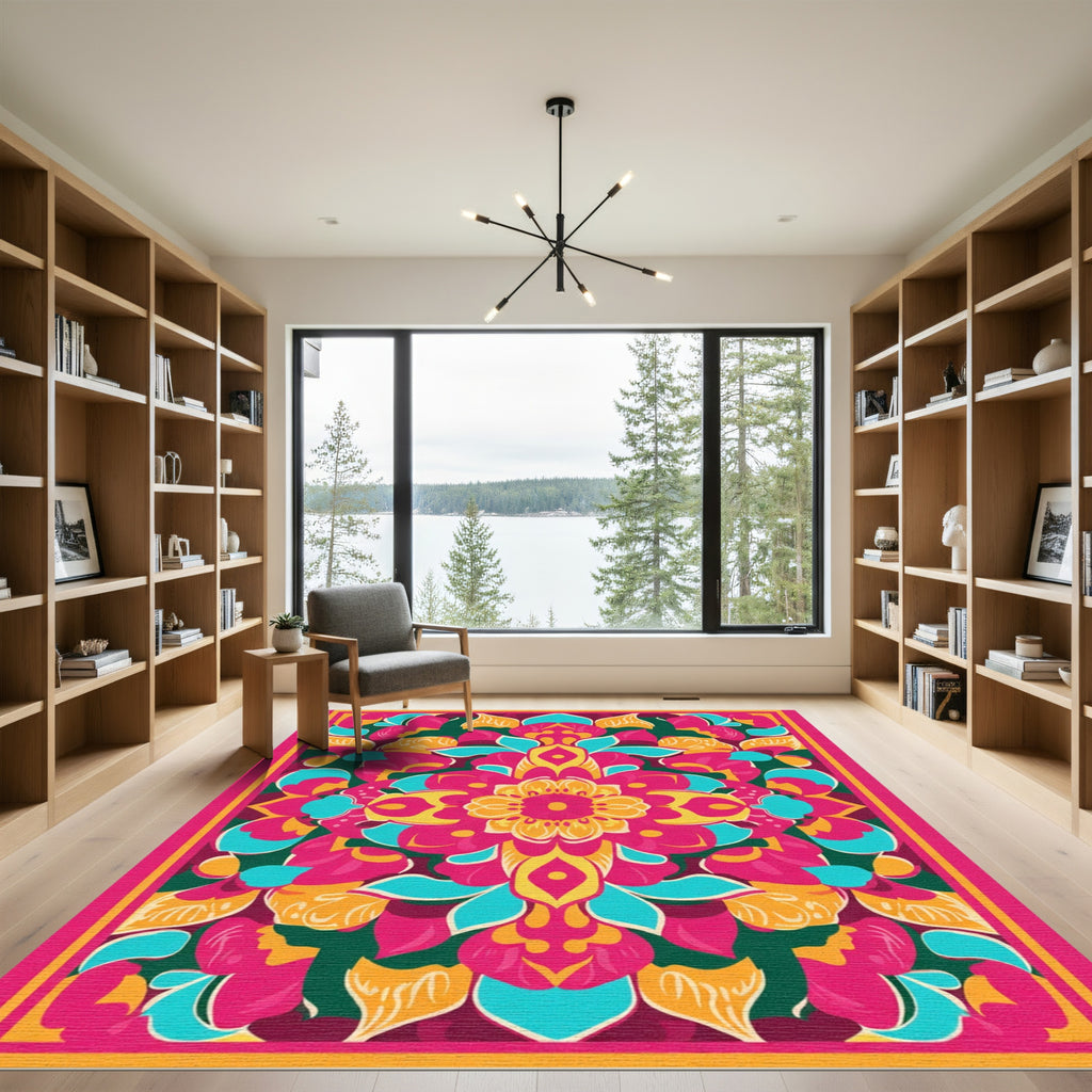 Fuchsia Gold Teal Floral Medallion Rug